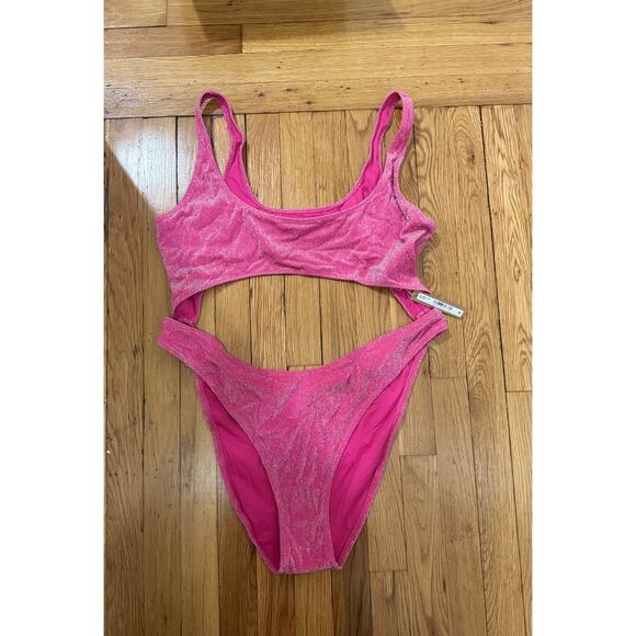 SKIMS Size 4x Magenta Pink Glitter Sparkle Swimsuit Sexy Cut Out Monokini NWT - Picture 3 of 10